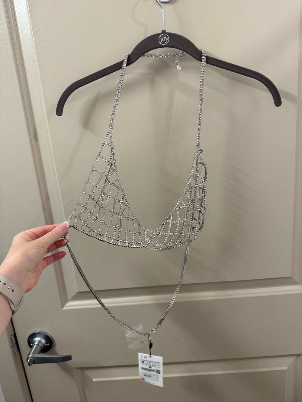 Zara Silver Crystal Mesh Halter Top
